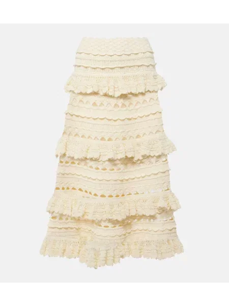 Fustă midi Zimmermann cu volane până la genunchi alb