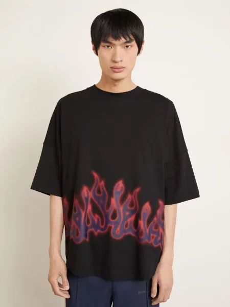 Palm Angels Oversized Tričko Flames černá