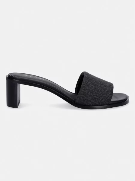 Papuci Calvin Klein cu toc bloc negru