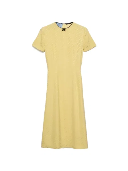 Satynowa sukienka Prada w grochy garniturowa żółta