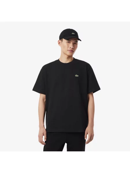 Lacoste T-Shirt Z Grubego Dzerseju Bawelnianego czarny