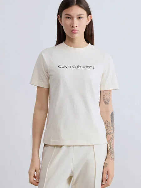 Calvin Klein Jeans Tričko CLASSIC čierna / biela ako vlna béžová