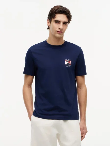 TOMMY HILFIGER Tričko námornícka modrá / červená biela
