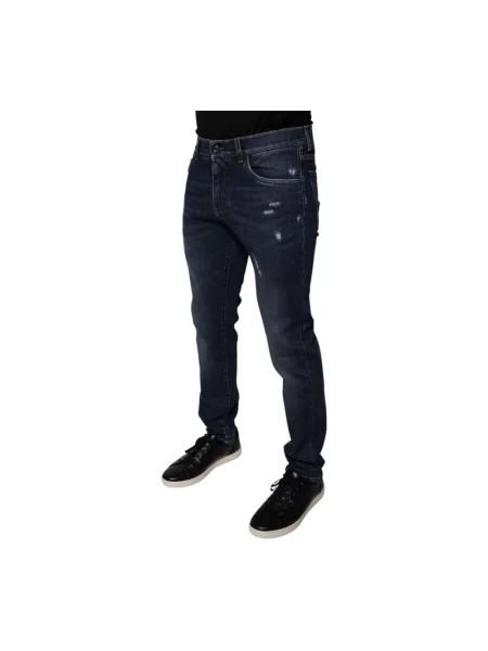 Skinny jeansy skinny Dolce And Gabbana z przetarciami niebieskie