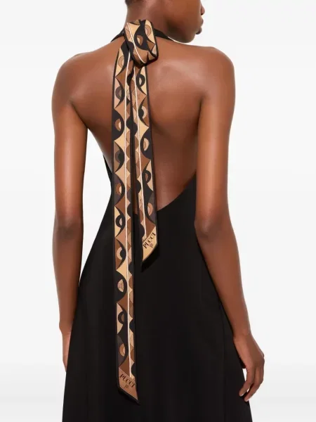 Rochie maxi Pucci cu decolteu în V cu crăpătură lungă negru