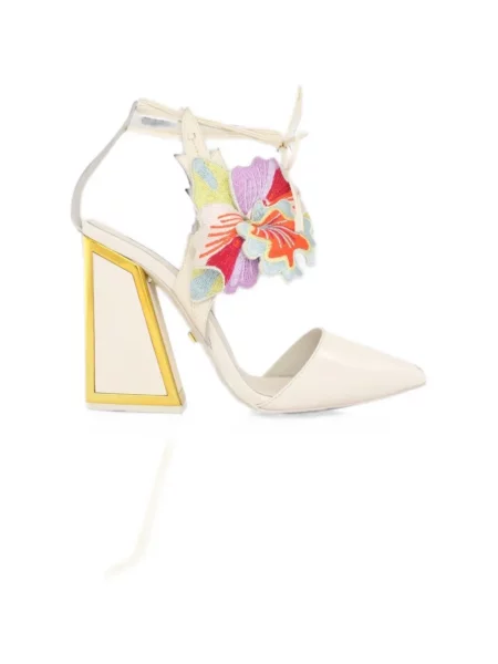 Papuci tip mules Kat Maconie cu broderie cu model floral alb