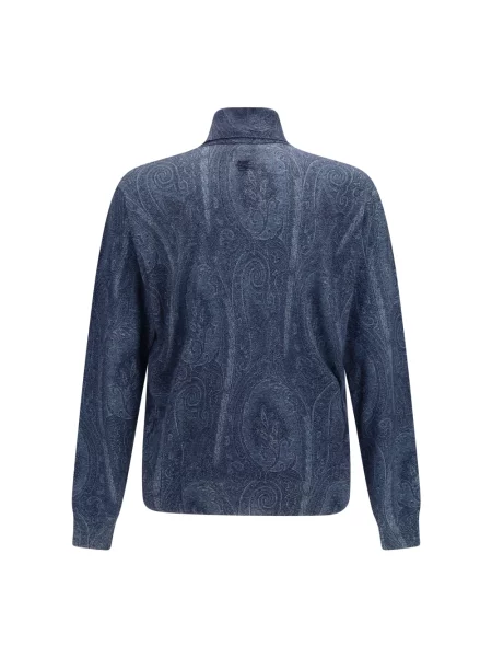 Sweter z golfem Etro z kaszmiru z wzorem paisley do golfa niebieski