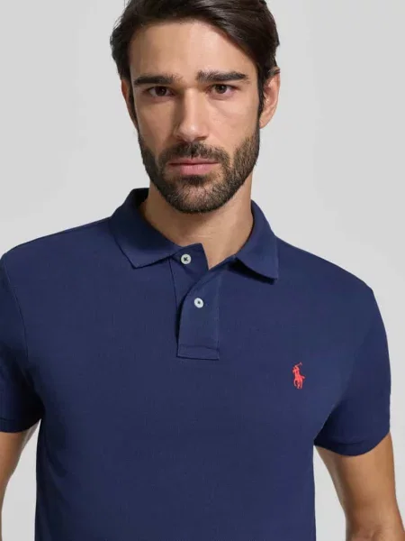 Koszulka polo o kroju slim fit z wyhaftowanym logo Polo Ralph Lauren niebieska