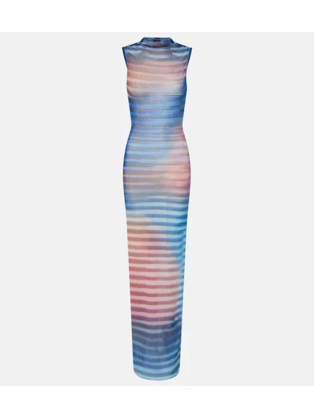 Rochie maxi Jean Paul Gaultier cu dungi din tul de costum albastru