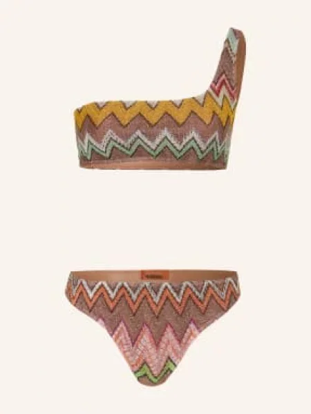 Missoni Bikini Na Jedno Ramię Z Brokatową Lamówką braun brązowe
