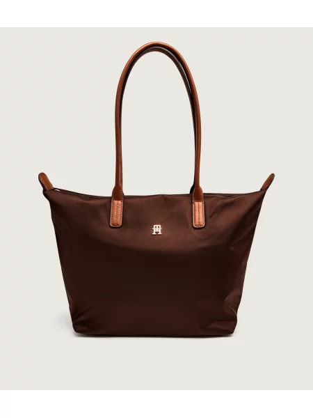 Tommy Hilfiger Geantă shopper Popette cu adaos de piele maro