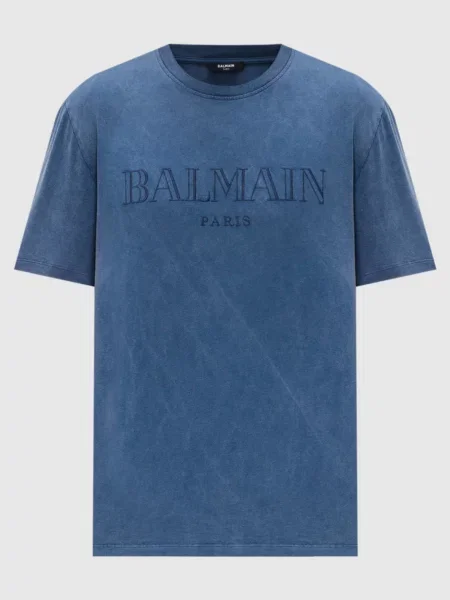 Футболка з вишивкою логотипа Balmain синя