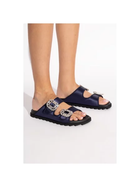 Klapki Roger Vivier skórzane niebieskie