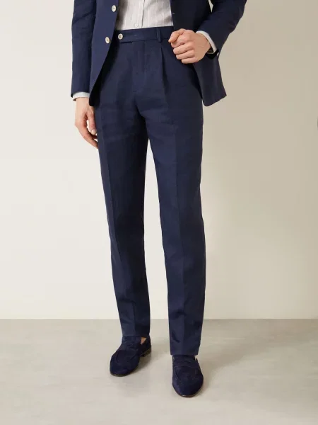 Brunello Cucinelli Kombinované Kalhoty Extra Slim Fit Z Lnu navy tmavě modré