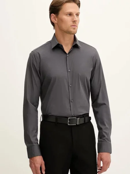 Košile Calvin Klein slim s klasickým límcem šedá