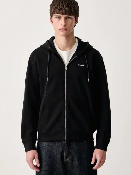 Guess Jeans hanorac cu glugă pentru bărbați cu negru
