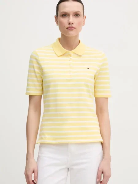 Тениска с яка Tommy Hilfiger тъмносиньо жълто