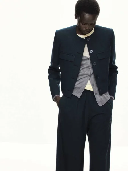 Spodnie jogger z szerokimi nogawkami Kobieta XL MANGO granatowy