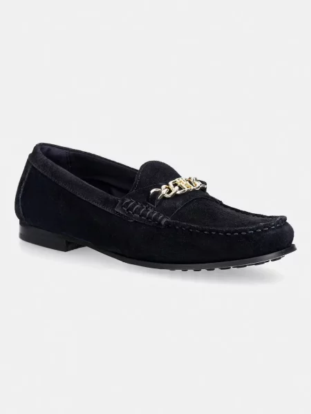 Tommy Hilfiger μοκασίνια γυναικεία σουέτ TH CHAIN SUEDE LOAFER μπλε