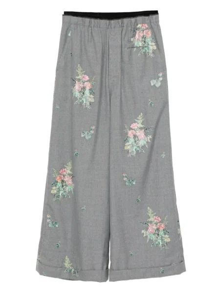 Květinové kalhoty Bed J.w. Ford s výšivkou šedé