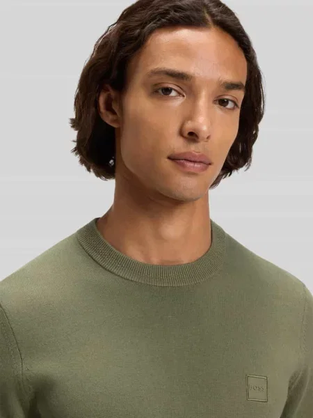 Sweter z dzianiny o kroju regular fit z mieszanki bawełny i kaszmiru Boss Orange khaki