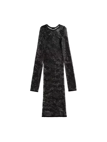 Lniana sukienka midi Balenciaga z długim rękawem do kolan czarna