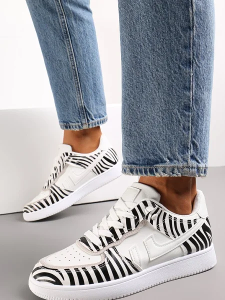 Sneakerși alb-negru cu șireturi Eleuteria alb