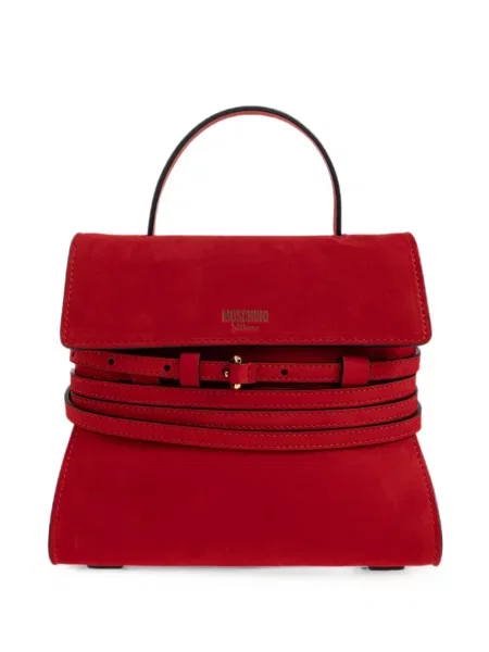 Geantă shopper Moschino din piele de căprioară cu legături roșu