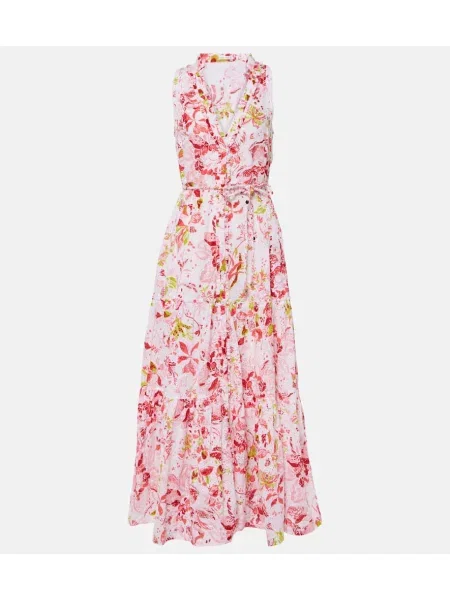 Rochie maxi Poupette St Barth cu model floral de costum alb