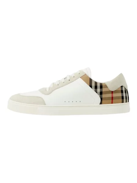 Sneakersy Burberry skórzane w kratę retro białe