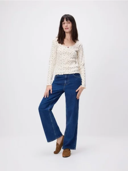 Reserved Tricou cu mânecă lungă din crem