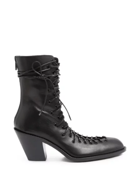 Cizme scurte Ann Demeulemeester cu șireturi din dantelă negru