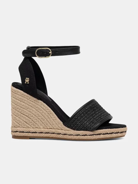 Tommy Hilfiger sandali HIGH WEDGE ESPAD RAFFIA črna