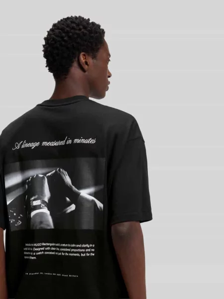 T-shirt o kroju oversized z czystej bawełny model Devrolo' Hugo czarna