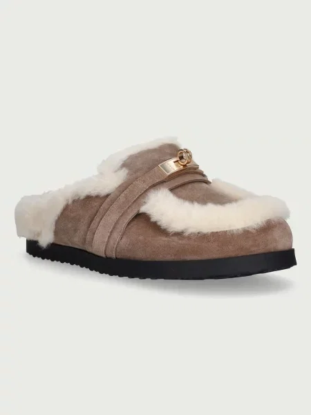 Nokwol papuci de casă pentru femei din piele Toby Fur Mushroom Suede bej