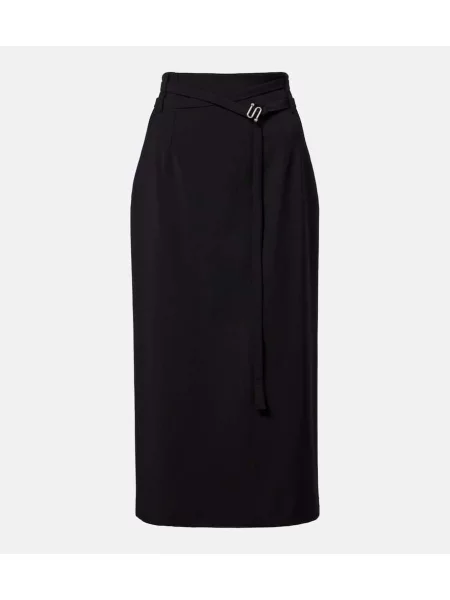 Fustă midi Sportmax cu talie înaltă de lână până la genunchi negru