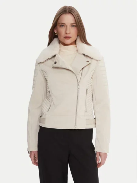 Guess Usnjena jakna Écru