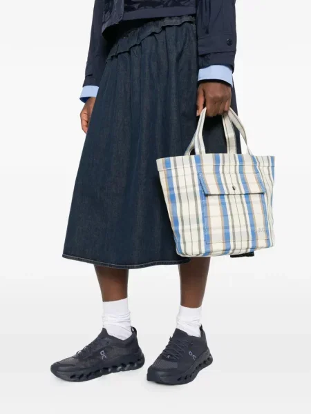 Geantă shopper A.p.c. în carouri albastru