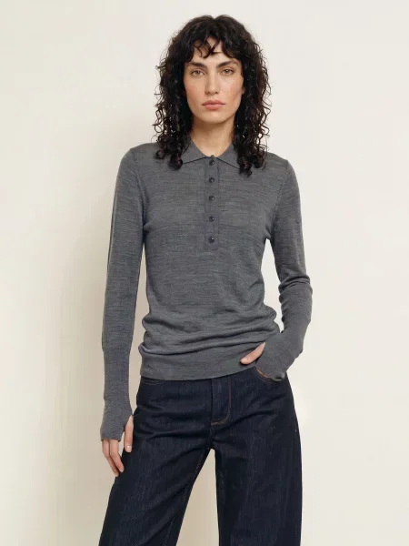 Allsaints Pletená Polokošile Martel Z Merino Vlny tmavě šedá