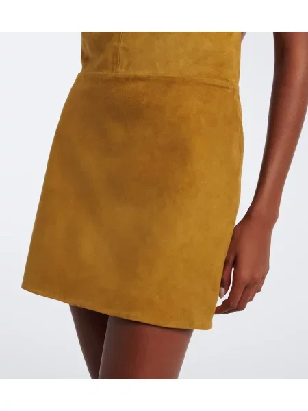 Rochie Retrofete din piele de căprioară drapată cu spatele deschis bej