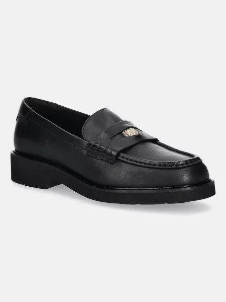 Usnjeni mokasini Tommy Hilfiger CREST SQUARISH TOE PENNY LOAFER črna