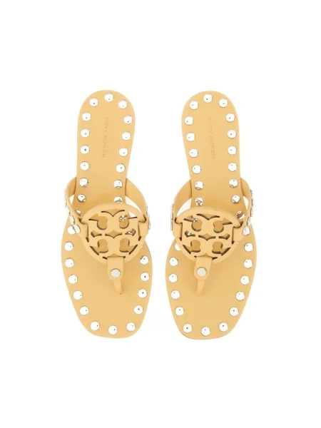 Klapki Tory Burch skórzane beżowe