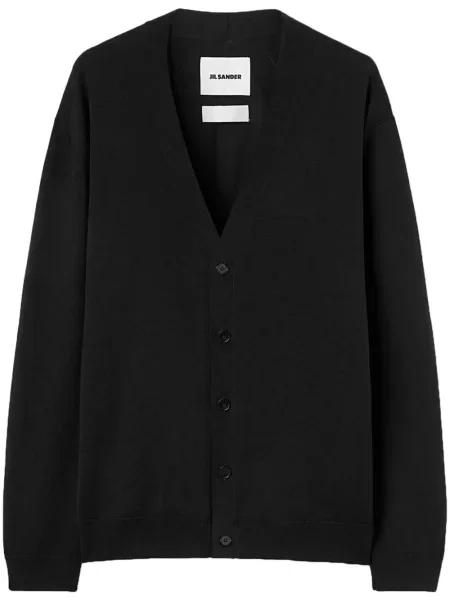 Cardigan Jil Sander de lână cu decolteu în V negru