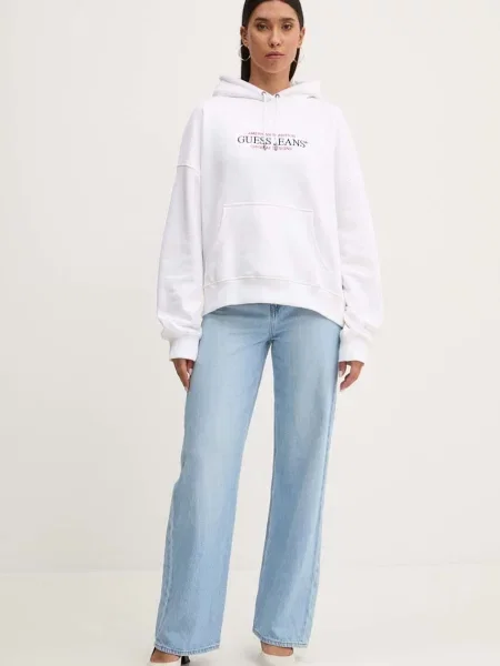 Guess Jeans bluza z kapturem z aplikacją biały