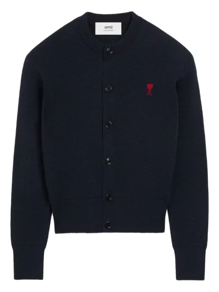 Cardigan Ami Paris de lână cu motiv cu inimi albastru