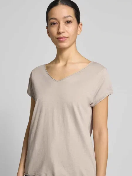T-shirt z dekoltem w serek Christian Berg Woman brązowa