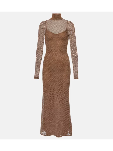 Pletené oblekové maxi maxi šaty Tom Ford hnědé