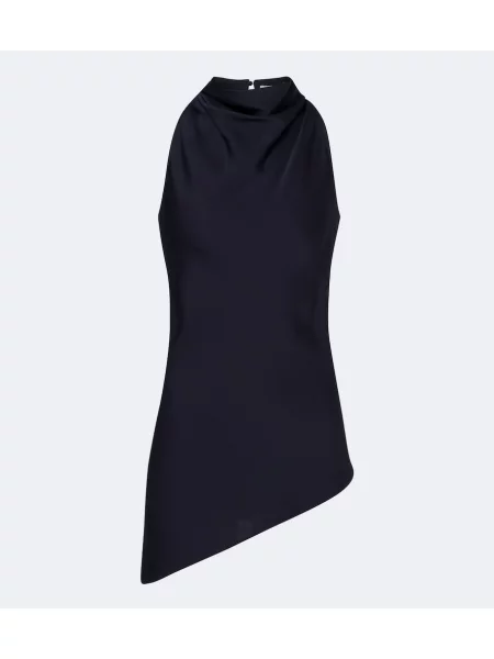 Top Veronica Beard asimetric cu gât halter albastru