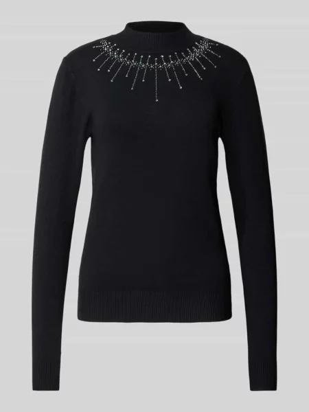 Sweter z dzianiny z mieszanki z obszyciem ozdobnymi kamieniami Apricot czarny