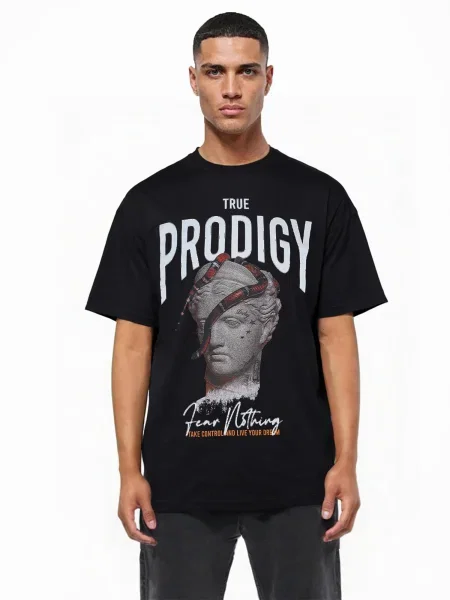 Trueprodigy Tricou Jamie gri / roșu negru